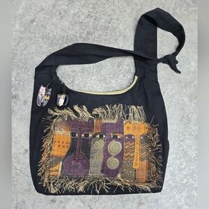 Laurel Burch Cats Shoulder Bag Canvas Crossbody Zip Closure